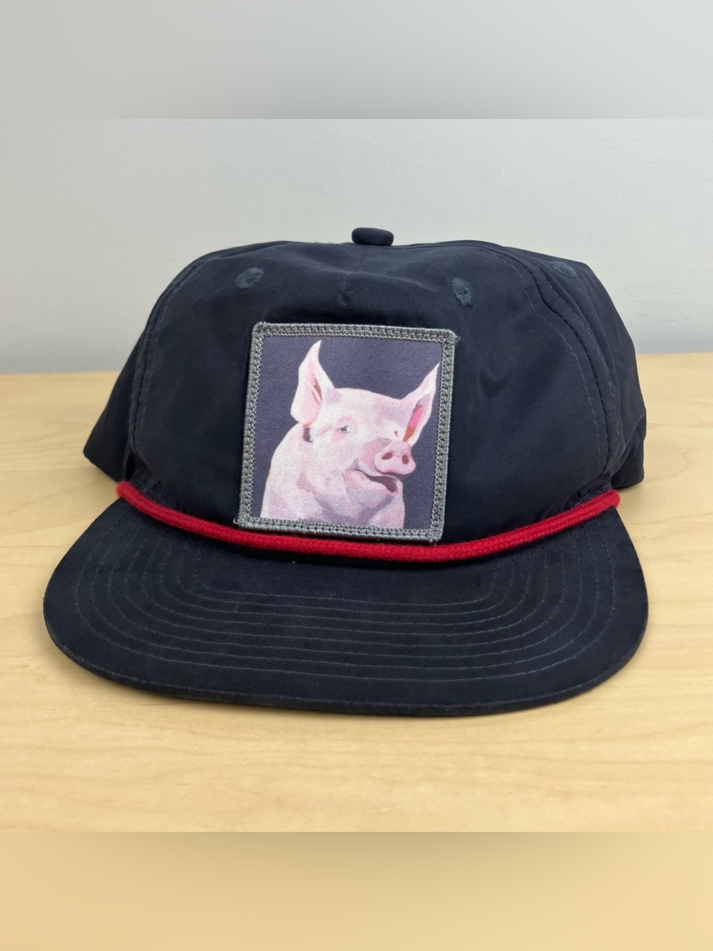 FLYN Snapback Rope Trucker Hat Navy Blue Pig Patch Logo